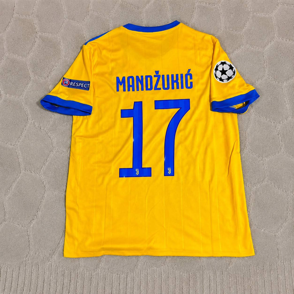 Mario Mandzukic Juventus 2017-2018 Yellow Retro Football Jersey