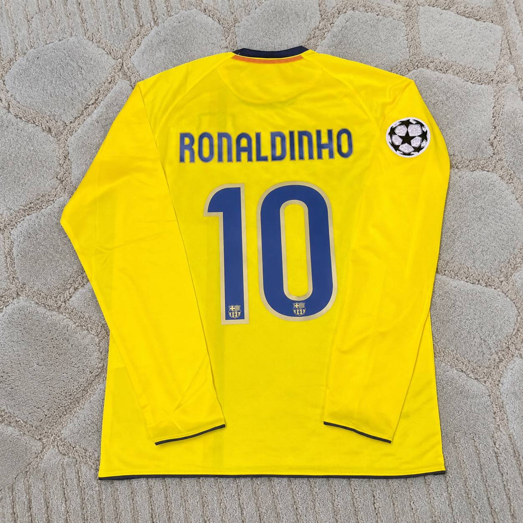 Ronaldinho Gaucho Barcelona 2008-2009 Yellow Long Sleeve Retro Football Jersey Trikot