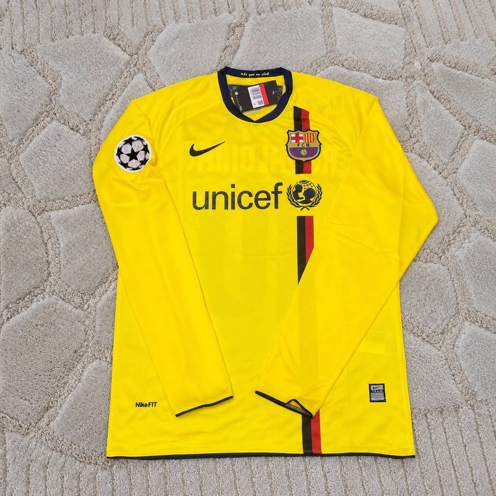 Ronaldinho Gaucho Barcelona 2008-2009 Yellow Long Sleeve Retro Football Jersey Trikot