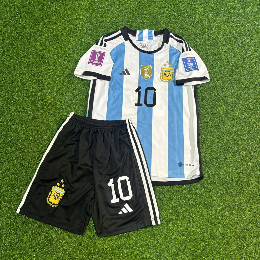 Lionel Messi #10 Argentina 2022 Champion Kids Football Jersey Trikot
