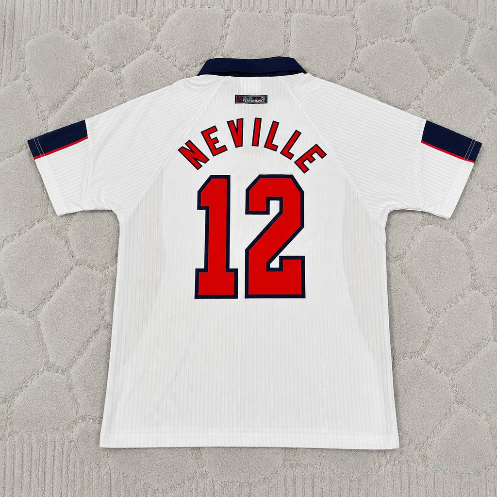 Neville England 1997 1999 white home retro football jersey