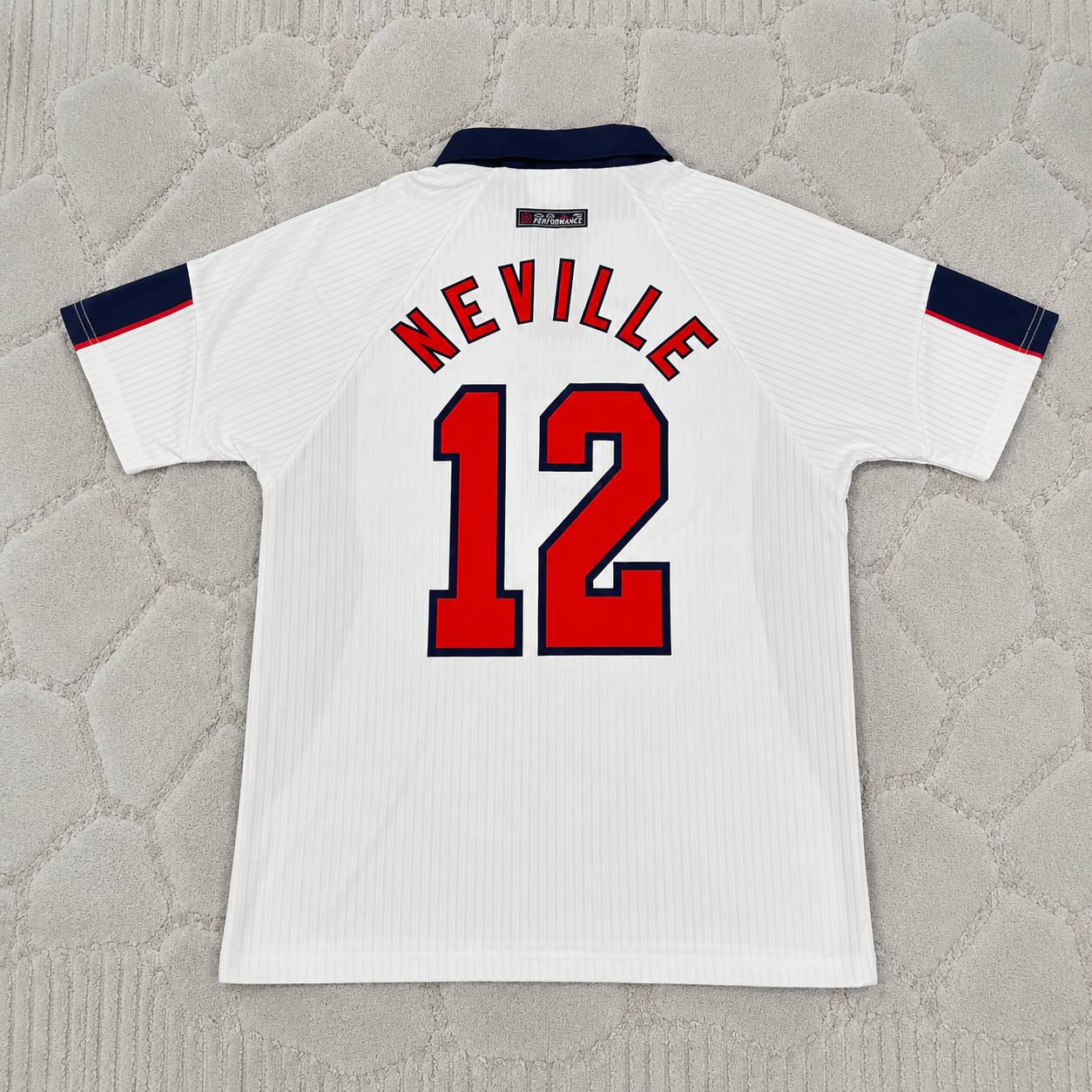 Neville England 1997 1999 white home retro football jersey