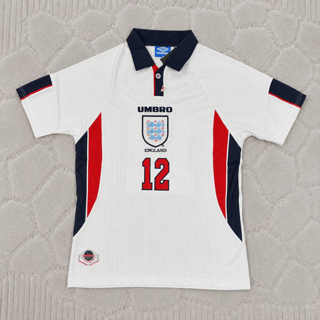 Neville England 1997 1999 white home retro football jersey