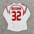 David Beckham #32 AC Milan Away White Long Sleeve Retro Jersey