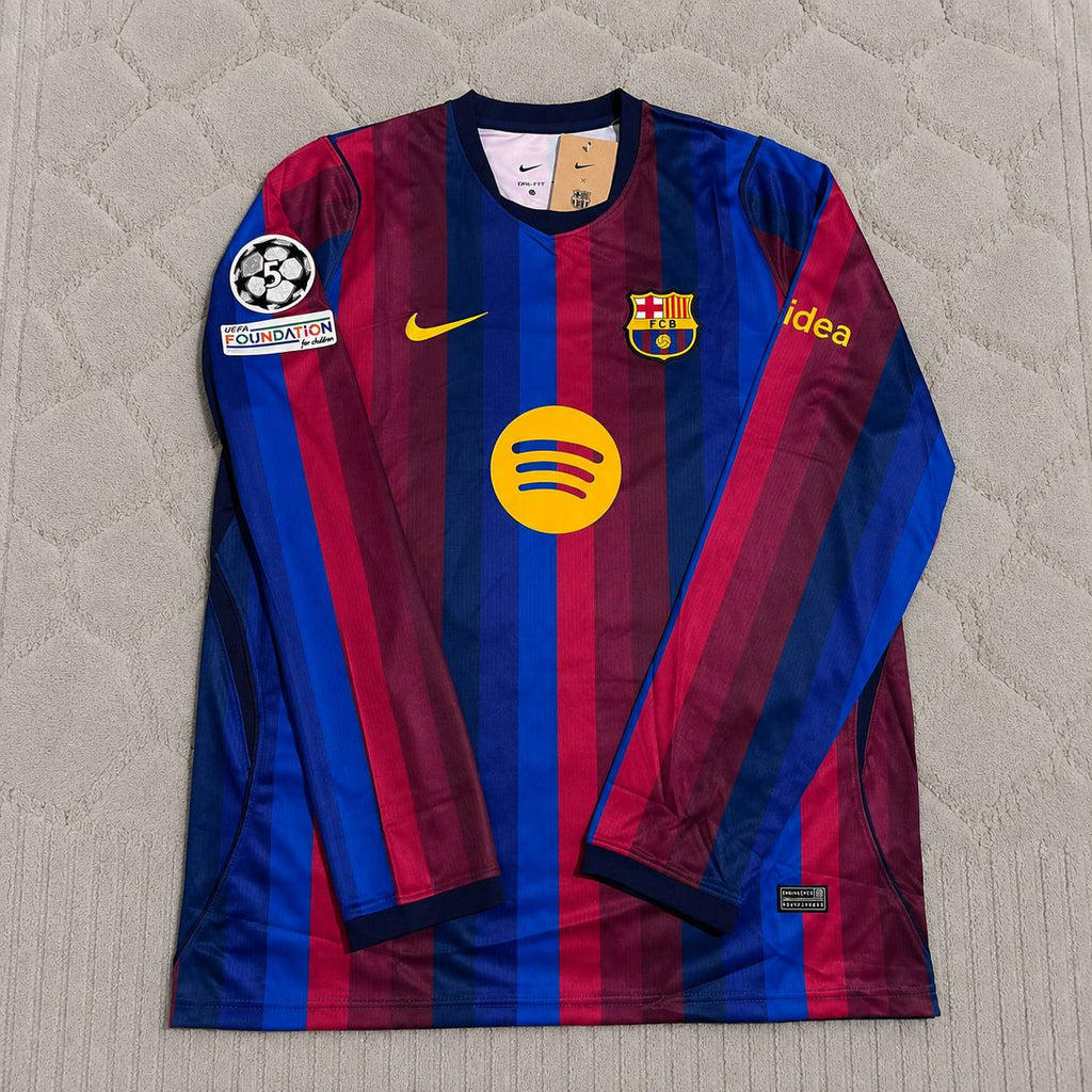 Raphinha #11 Barcelona 2027 New Season Champions League Patch Home Long Sleeve Jersey Trikot Maillot Soccer Shirt