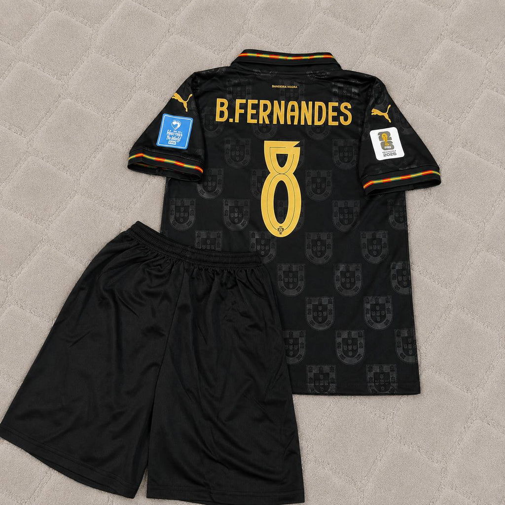 Bruno Fernandes Portugal 2026 World Cup Black Kids Football Jersey