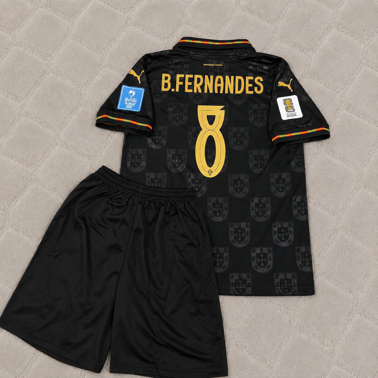 Bruno Fernandes Portugal 2026 World Cup Black Kids Football Jersey