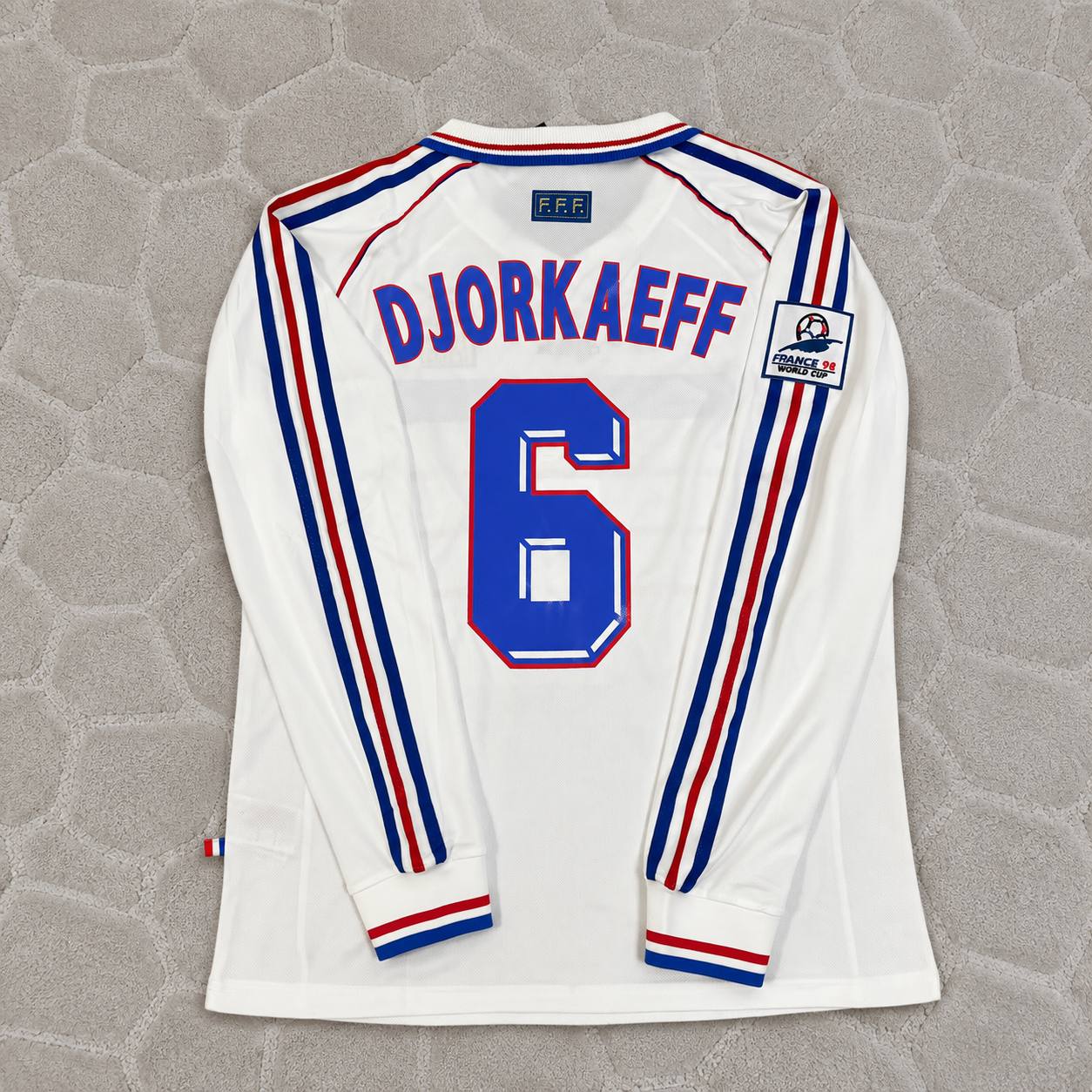 Youri Djorkaeff #6 France 1998 World Cup White Away Long Sleeve Retro Jersey