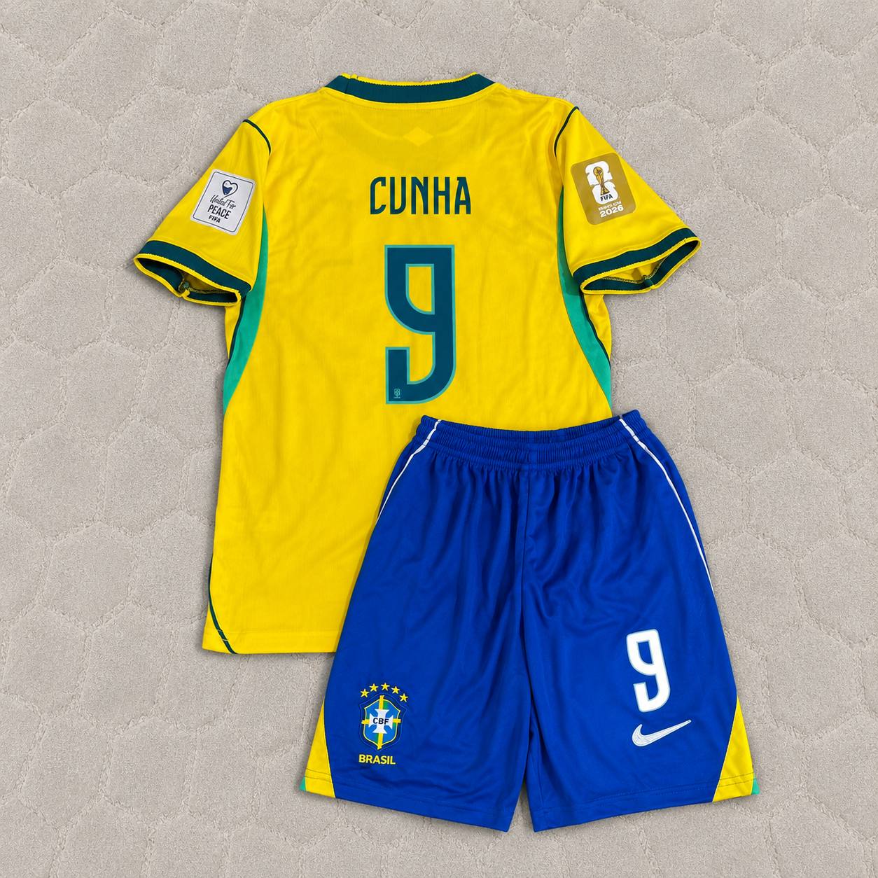 Matheus Cunha #9 Brazil 2026 World Cup Yellow Home Kids Football Jersey