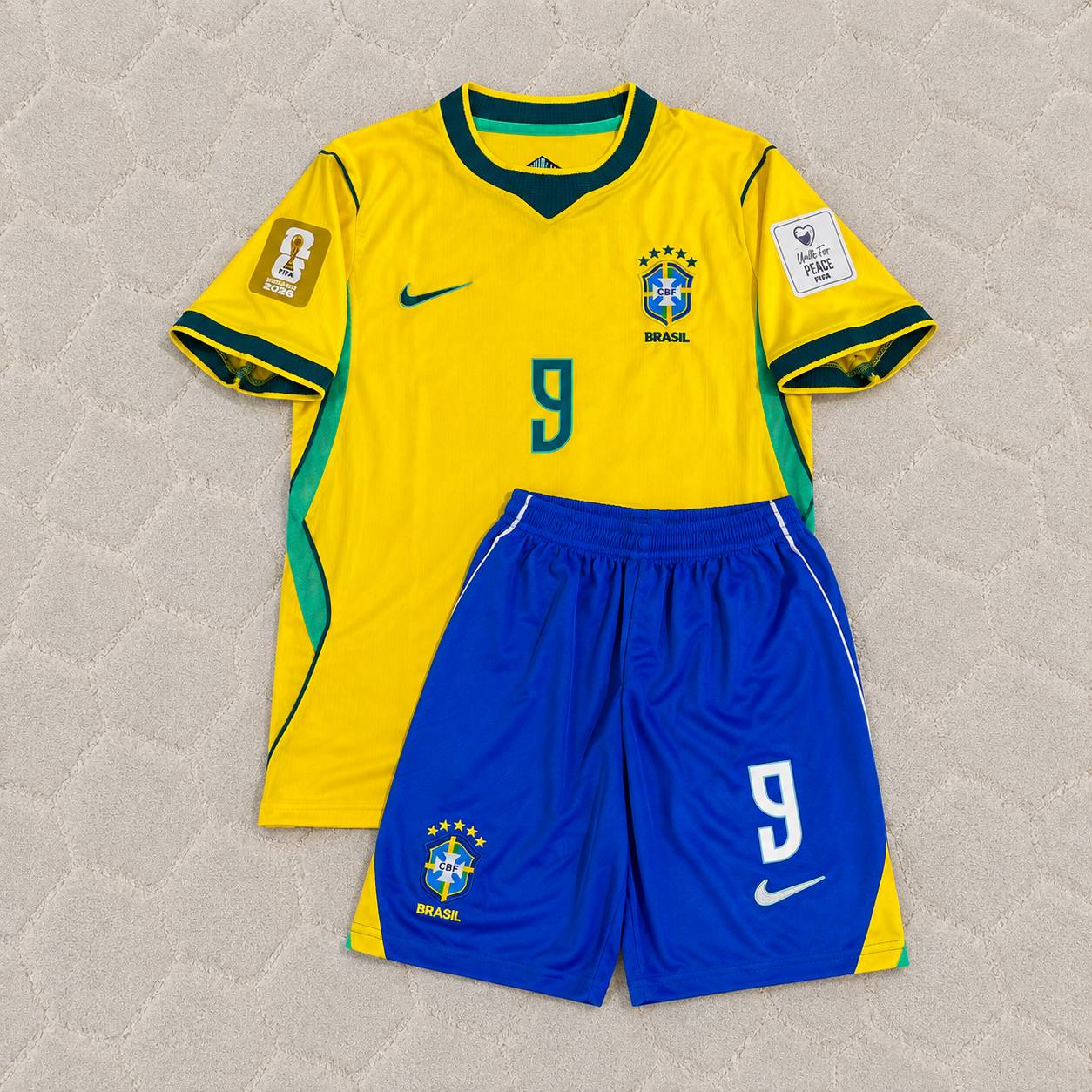Matheus Cunha #9 Brazil 2026 World Cup Yellow Home Kids Football Jersey