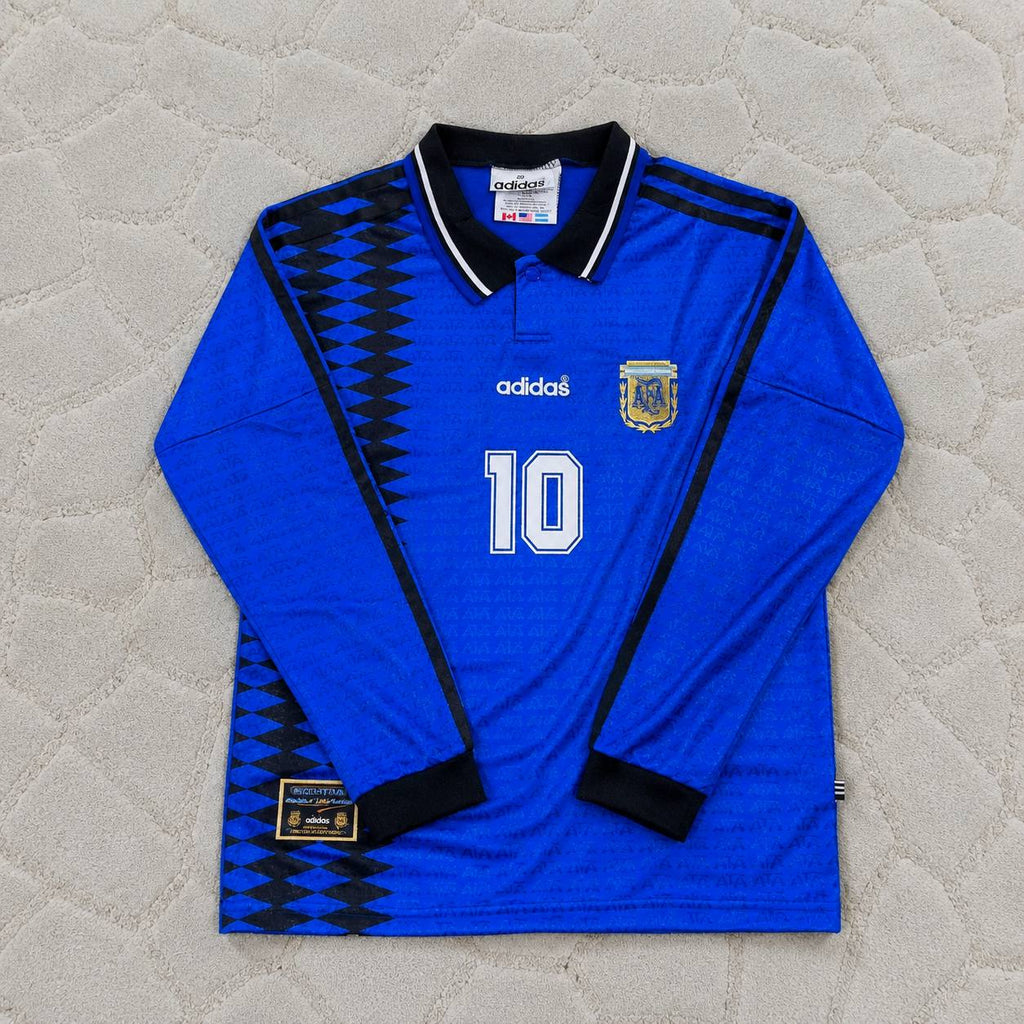 Diego Armando Maradona Argentina 1994 Season Away Blue Long Sleeve Retro Jersey Trikot Soccer Shirt