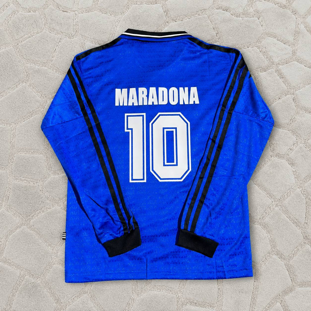 Diego Armando Maradona Argentina 1994 Season Away Blue Long Sleeve Retro Jersey Trikot Soccer Shirt