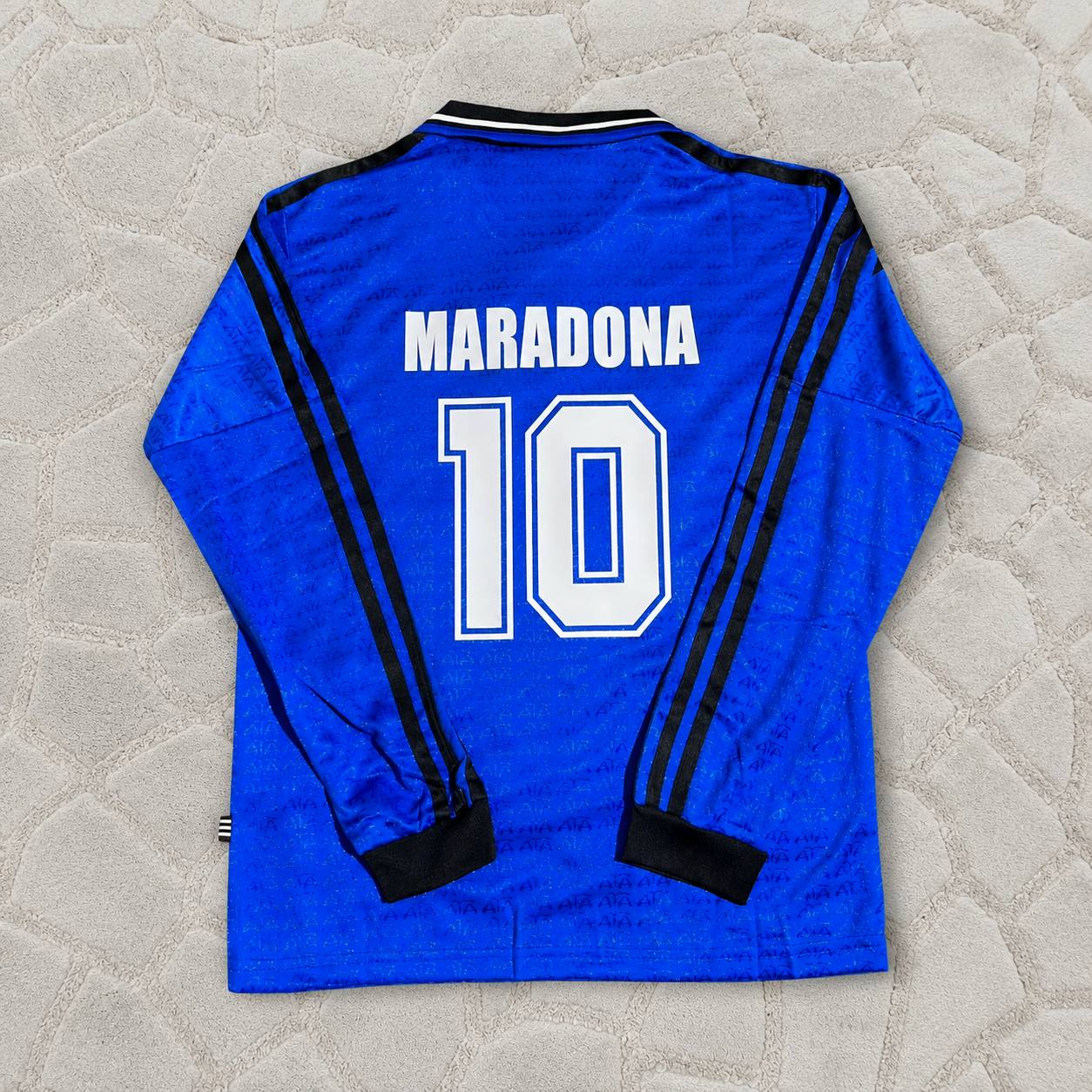 Diego Armando Maradona Argentina 1994 Season Away Blue Long Sleeve Retro Jersey Trikot Soccer Shirt
