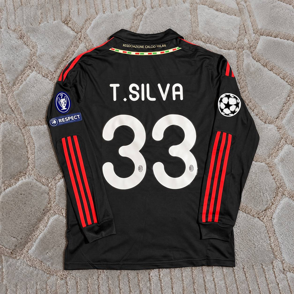 Thiago Silva Ac Milan 2011/12 Red Black Retro Football Jersey Soccer Shirt Trikot Maillot