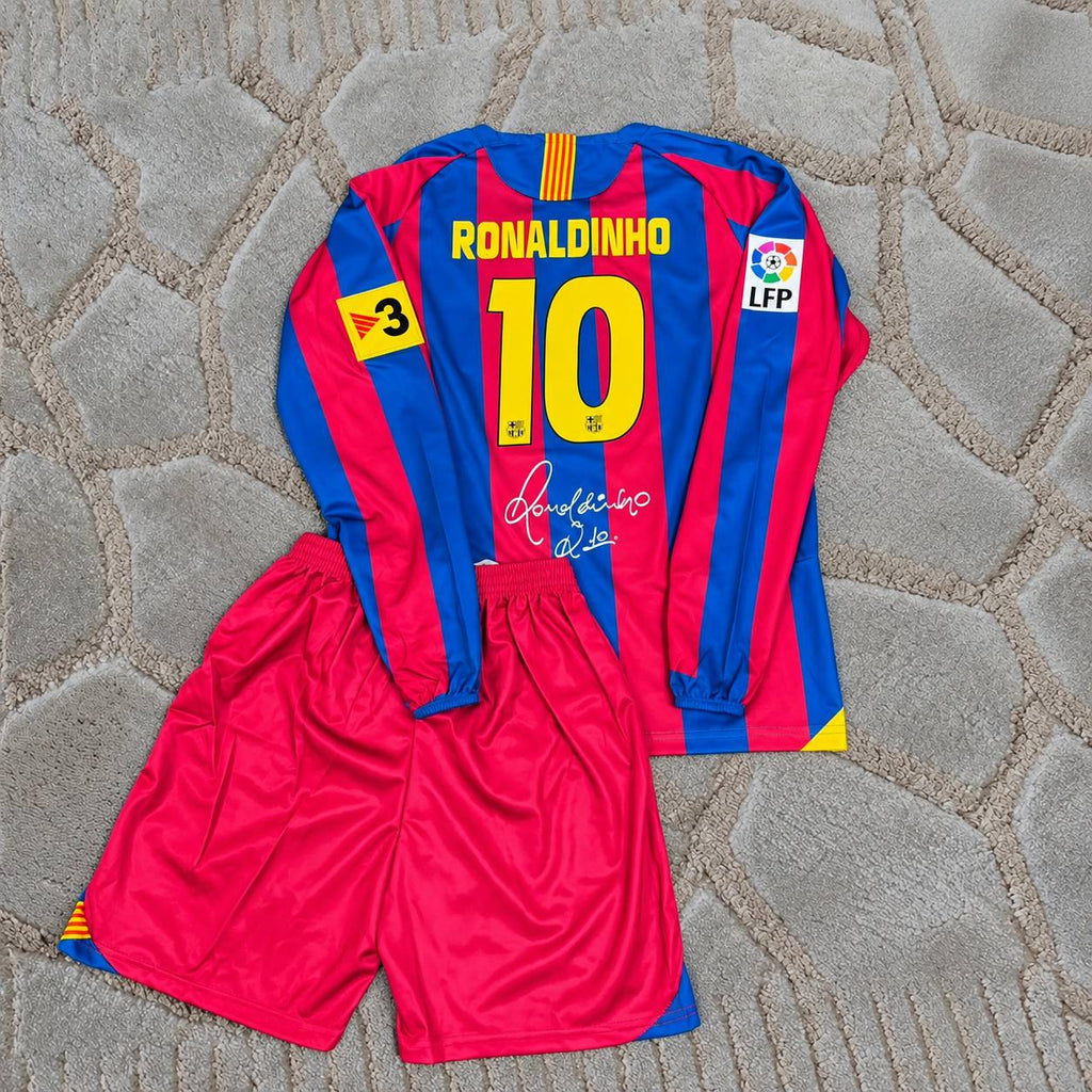 Ronaldinho Gaucho Barcelona 2006 Final Kids Special Retro Long Sleeve Football Jersey Soccer Trikot Maillot Magliaa