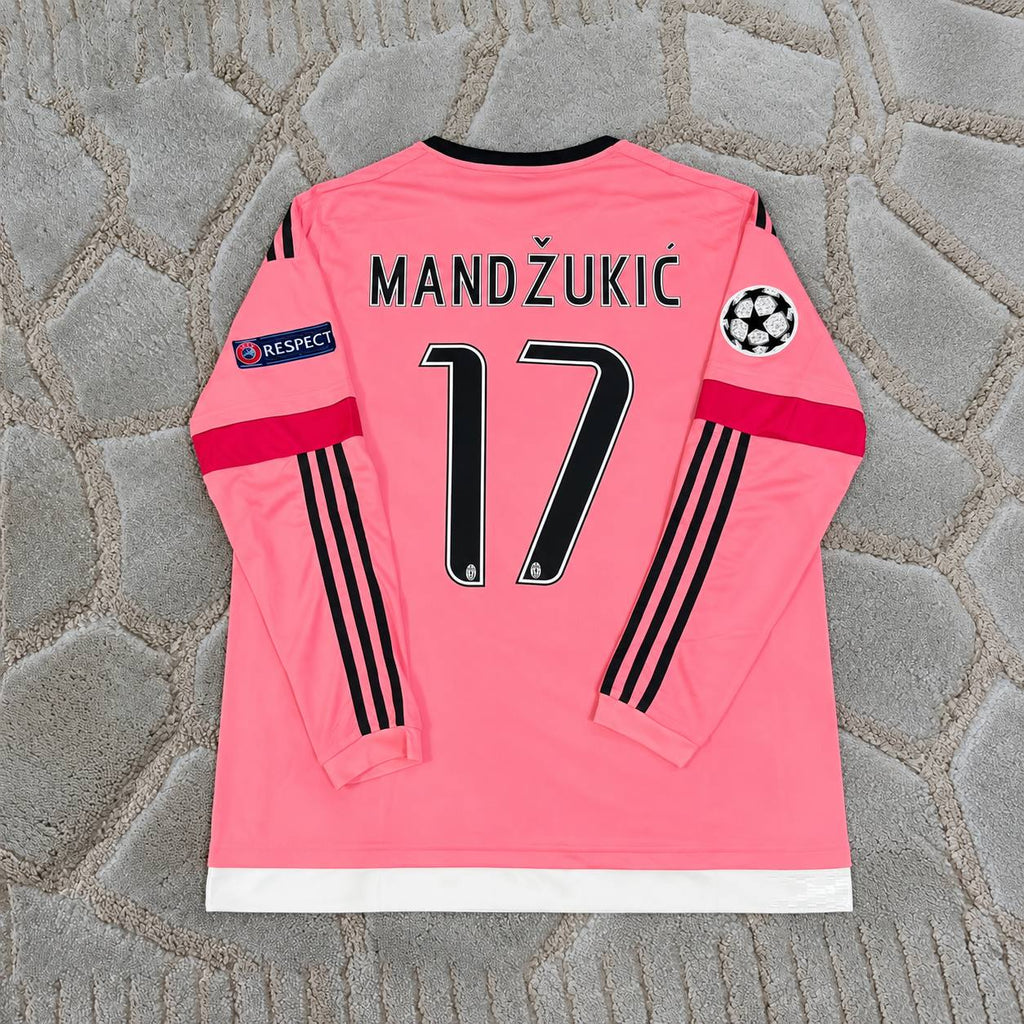 Mario Mandzukic Juventus Pink Retro 2015-2016 Pink Football Jersey Soccer Trikot Maillot