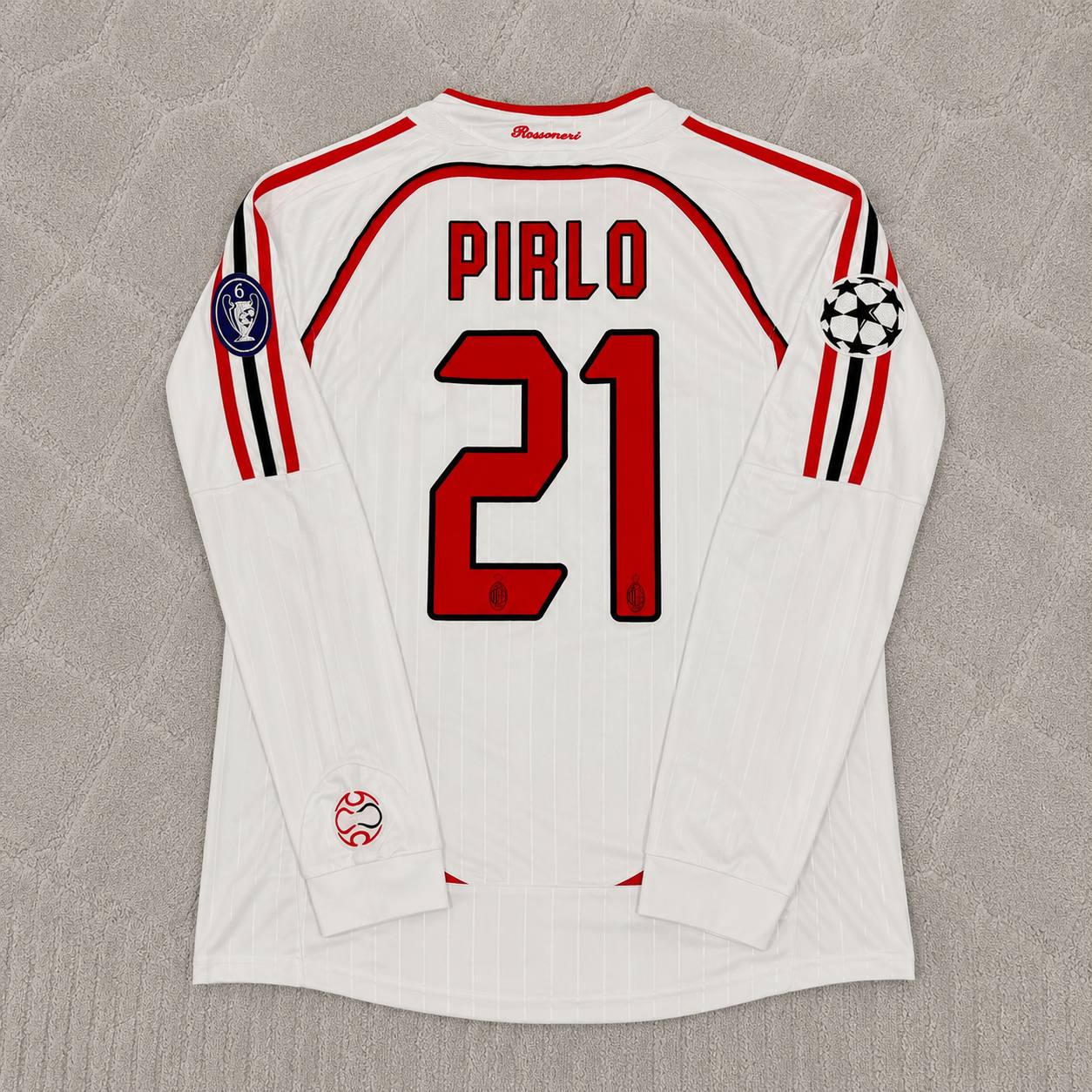 Andrea Pirlo #21 AC Milan 2007 Champions League Final Away White Long Sleeve Retro Jersey