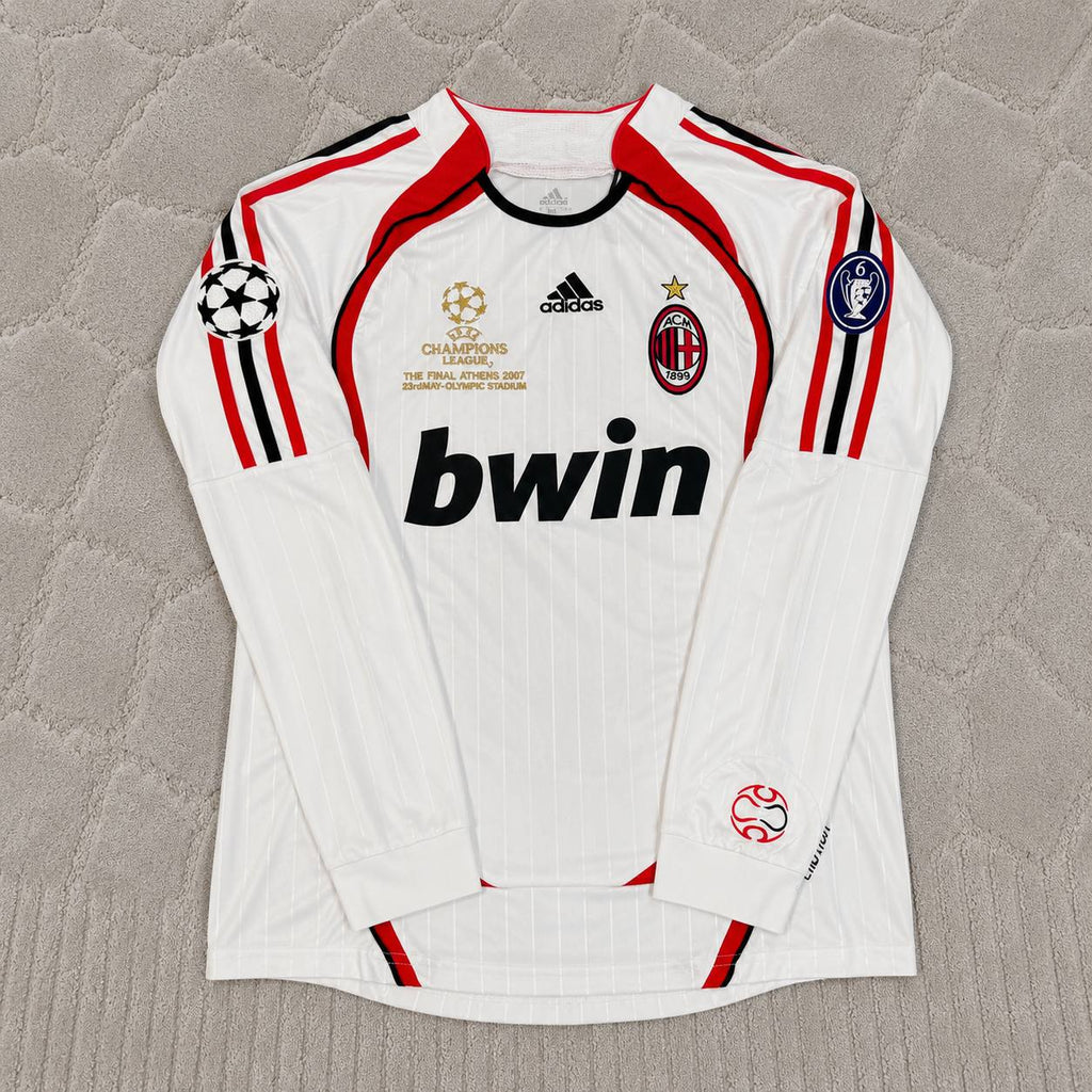 Andrea Pirlo #21 AC Milan 2007 Champions League Final Away White Long Sleeve Retro Jersey