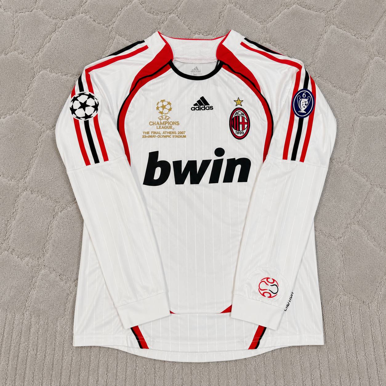 Andrea Pirlo #21 AC Milan 2007 Champions League Final Away White Long Sleeve Retro Jersey