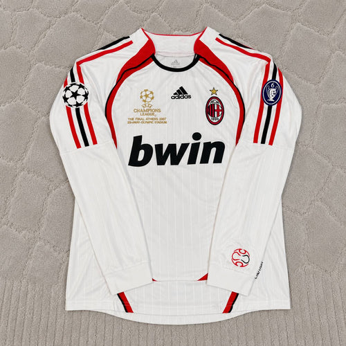 Andrea Pirlo #21 AC Milan 2007 Champions League Final Away White Long Sleeve Retro Jersey