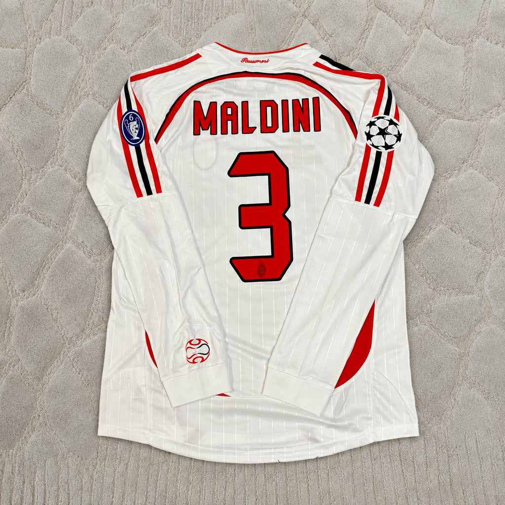 Paolo Maldini #3 AC Milan 2007 Champions League Final Away White Long Sleeve Retro Jersey