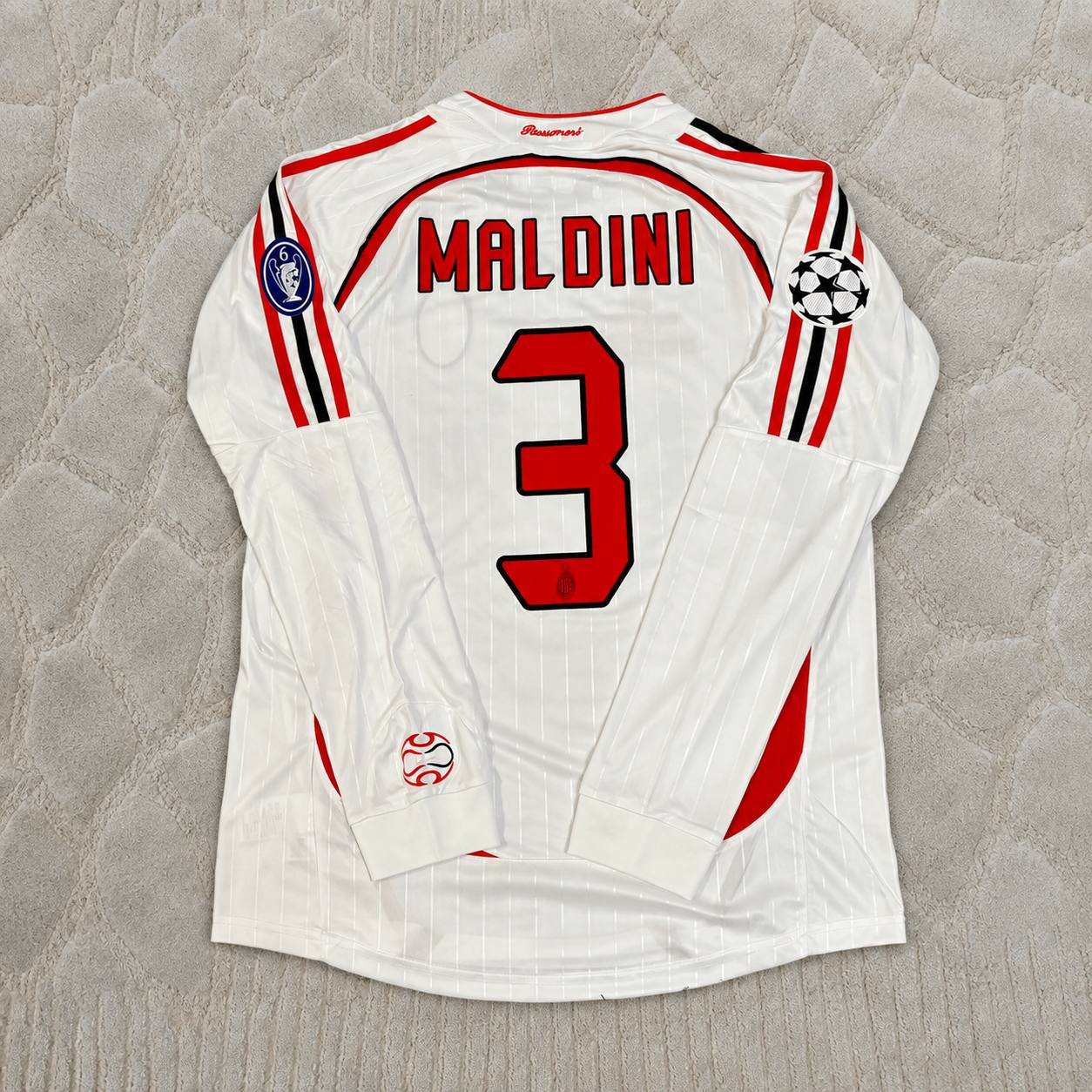 Paolo Maldini #3 AC Milan 2007 Champions League Final Away White Long Sleeve Retro Jersey