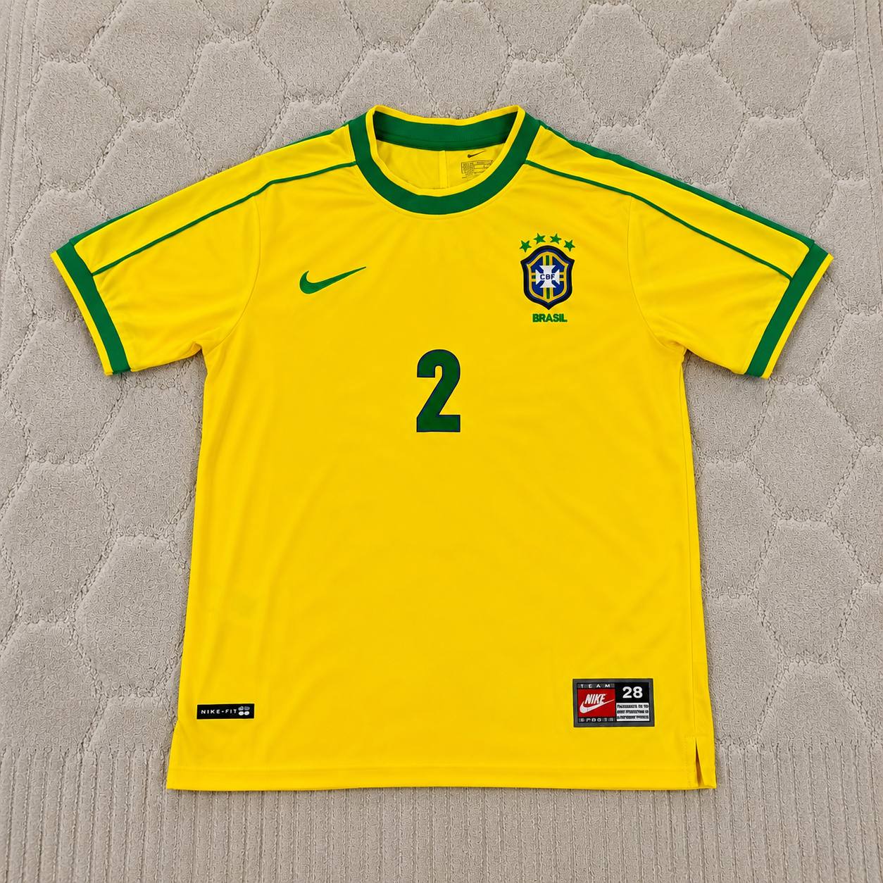 Cafu #2 Brazil 2002 World Cup Winning Captain Retro Home Jersey