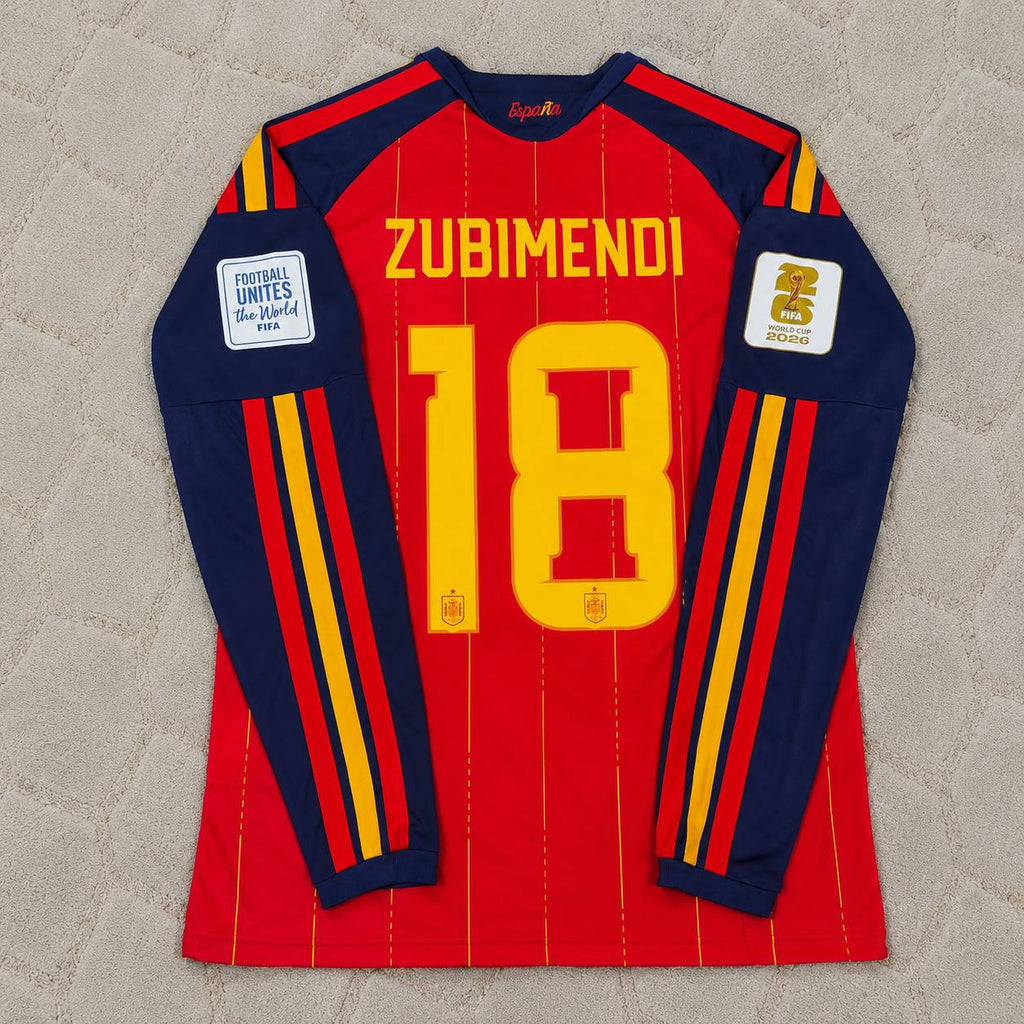 Martin Zubimendi #18 Spain 2026 World Cup Home Long Sleeve Jersey Trikot Maillot