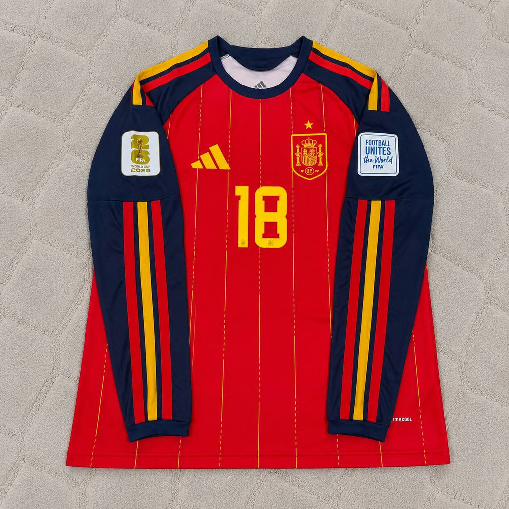 Martin Zubimendi #18 Spain 2026 World Cup Home Long Sleeve Jersey Trikot Maillot