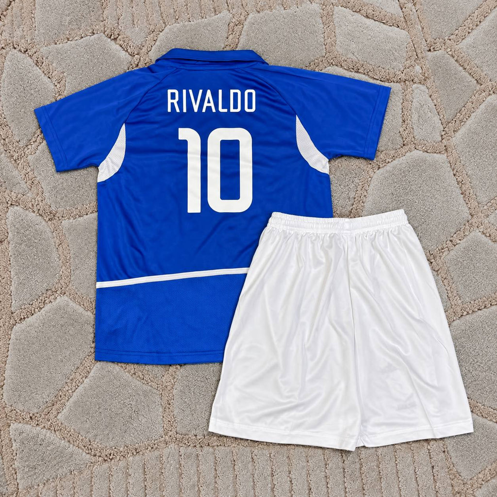 Rivaldo Brazil 2002 Away Kids Football Jersey Soccer Trikot Maillot Magliaa