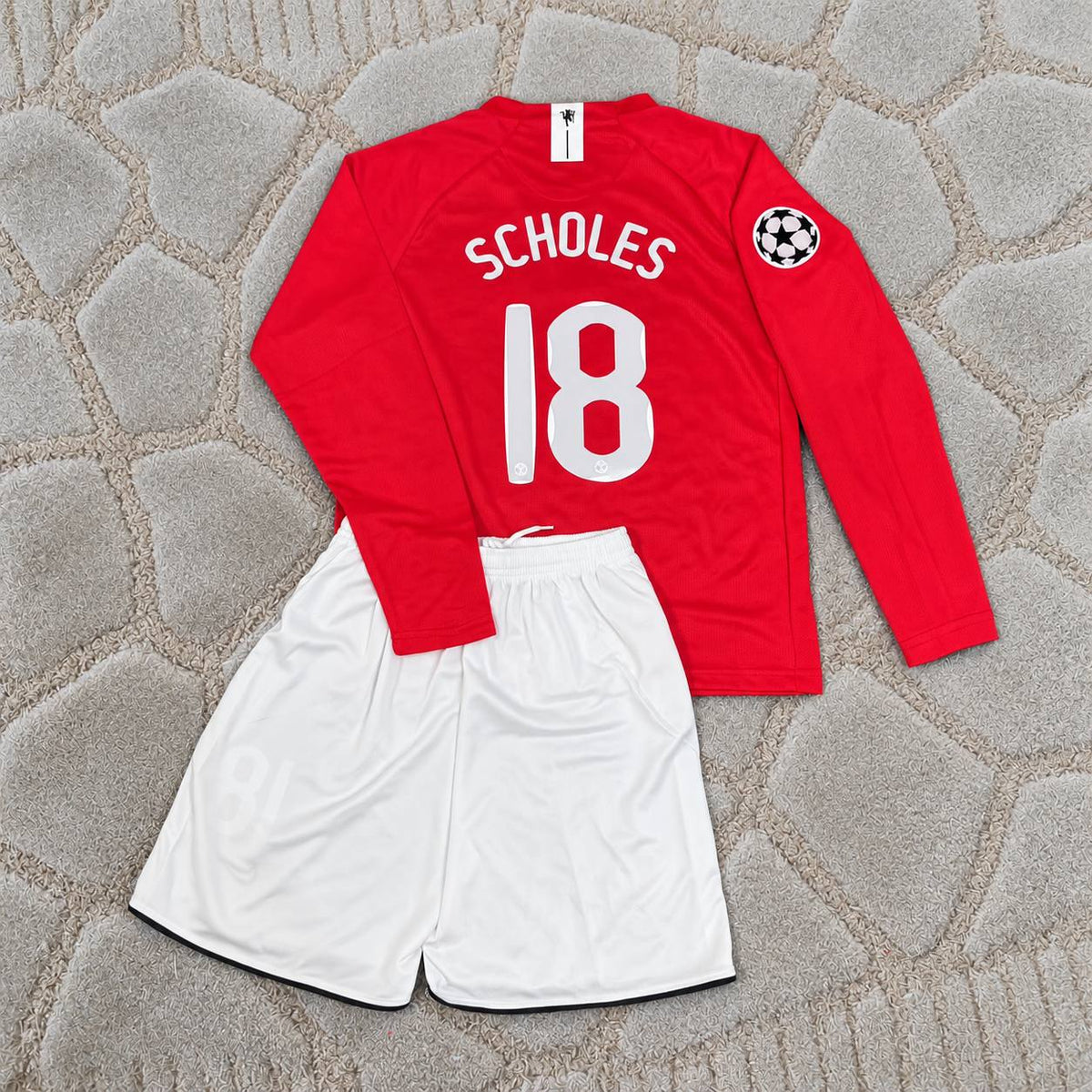 Paul Scholes Manchester United 2008 Champions Leage Final Kids Retro Long Sleeve Football Jersey Kit Trikot Maillot