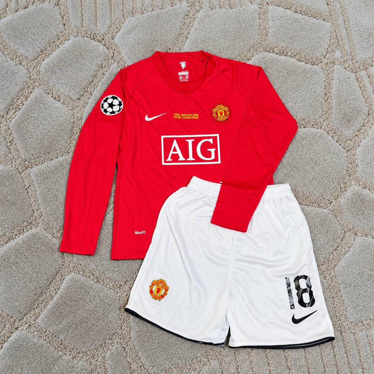 Paul Scholes Manchester United 2008 Champions Leage Final Kids Retro Long Sleeve Football Jersey Kit Trikot Maillot