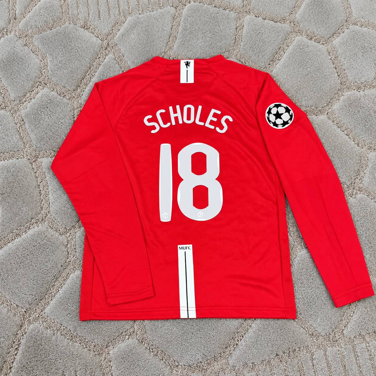Paul Scholes Manchester United 2008 Champions Leage Final Retro Long Sleeve Football Jersey Kit Trikot Maillot