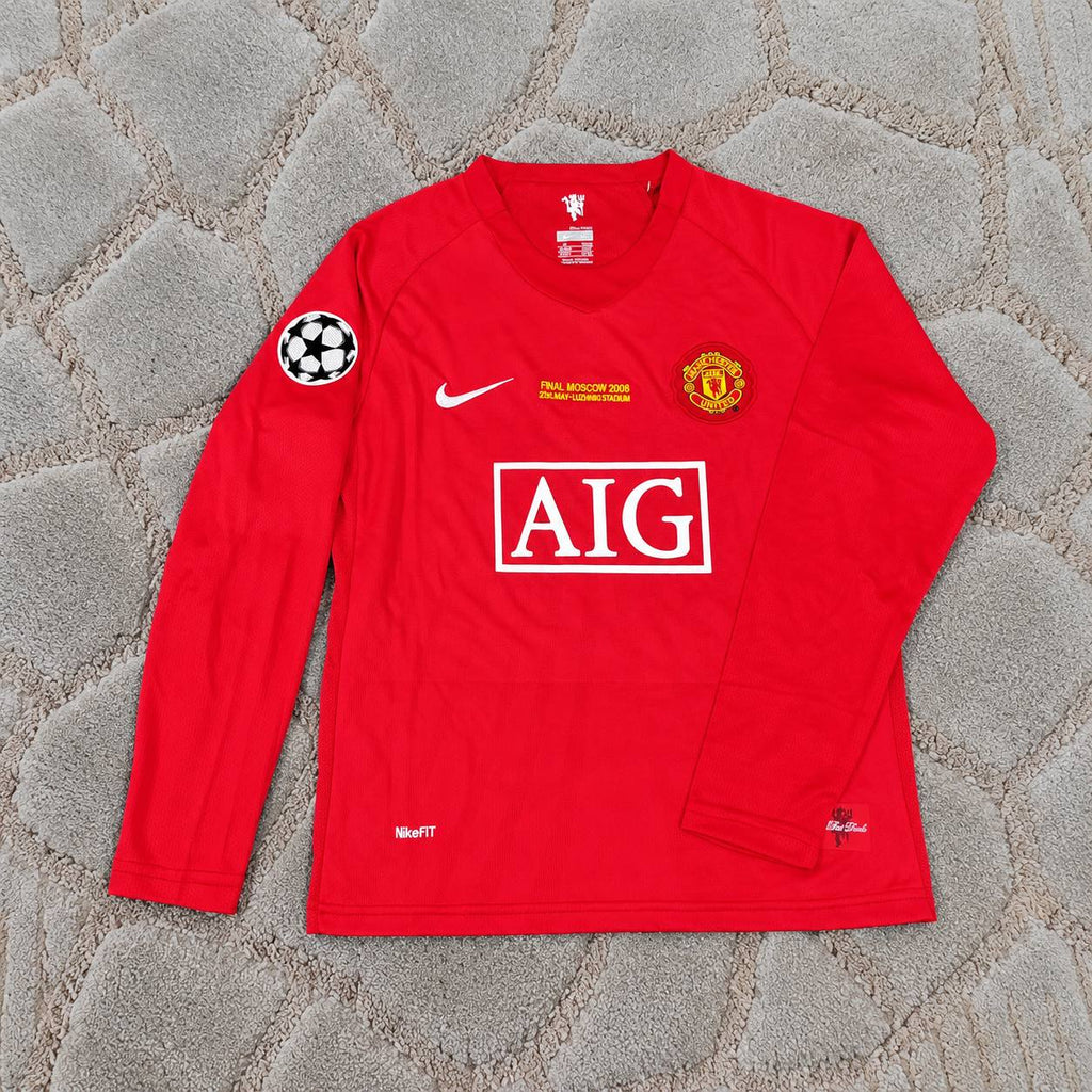 Paul Scholes Manchester United 2008 Champions Leage Final Retro Long Sleeve Football Jersey Kit Trikot Maillot