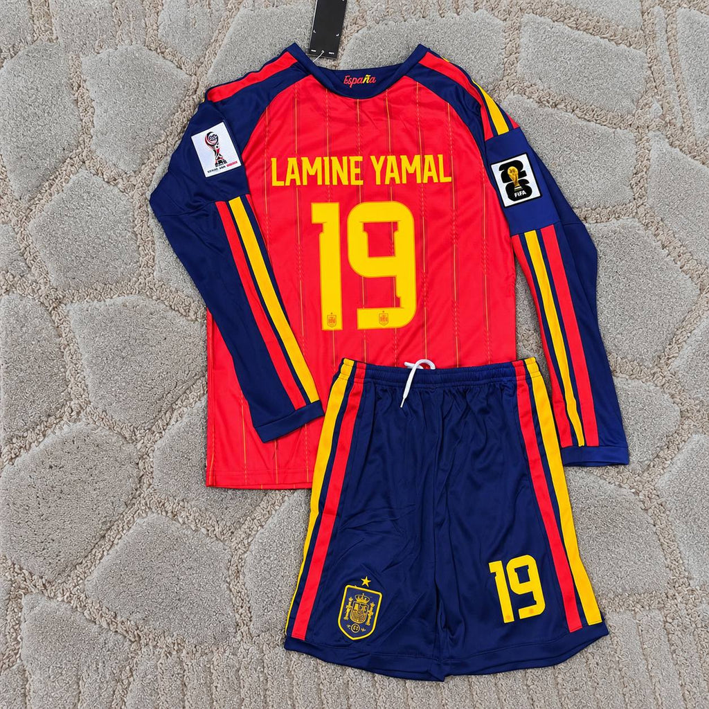 Lamine Yamal Spain 2026 World Cup Kids Home Long Sleeve Football Jersey Soccer Trikot Maillot Magliaa