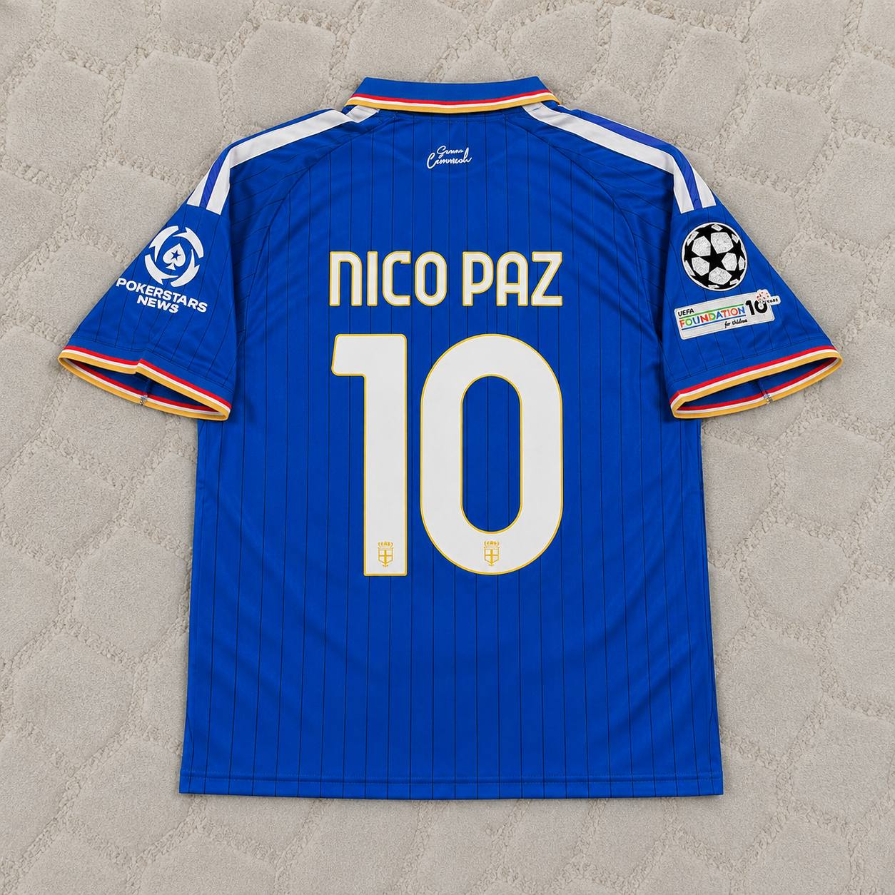 Nico Paz Como 2027 Home Blue Champions League Patch New Season Football Jersey