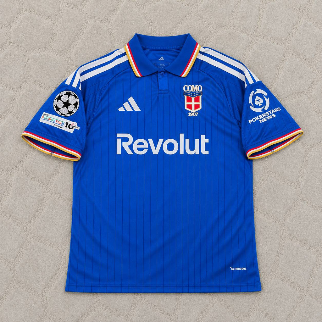 Nico Paz Como 2027 Home Blue Champions League Patch New Season Football Jersey