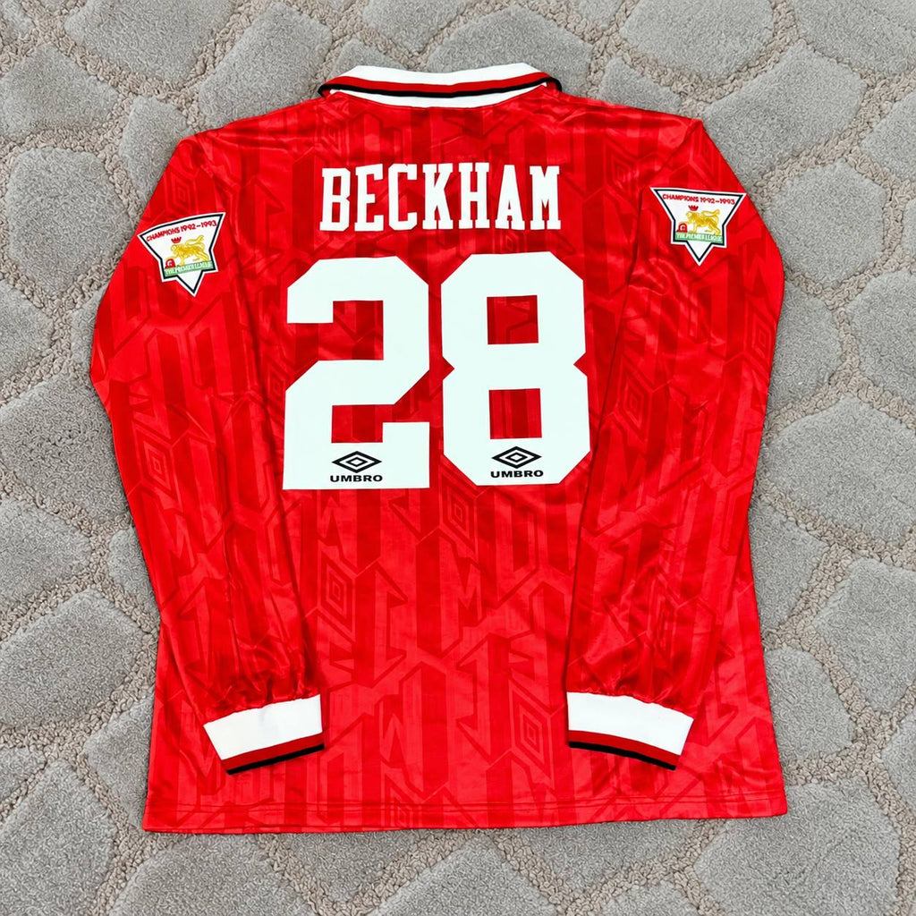 David Beckham Manchester United 1992-1993 Retro Long Sleeve Football Shirt Soccer Jersey Trikot Maillot
