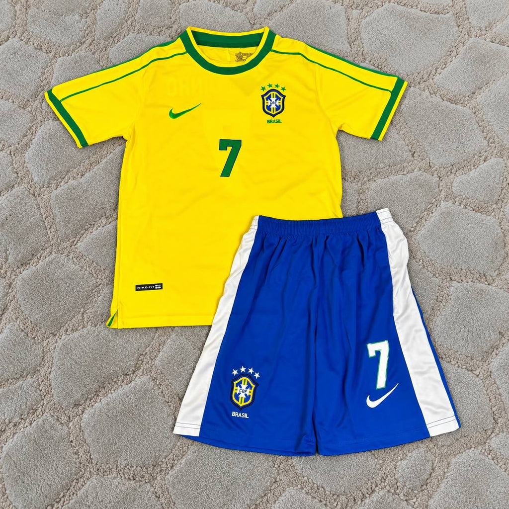Ronaldinho #7 Brazil Retro Kids Soccer Football Jersey Kit Kinder Special Edition Trikot Maillot