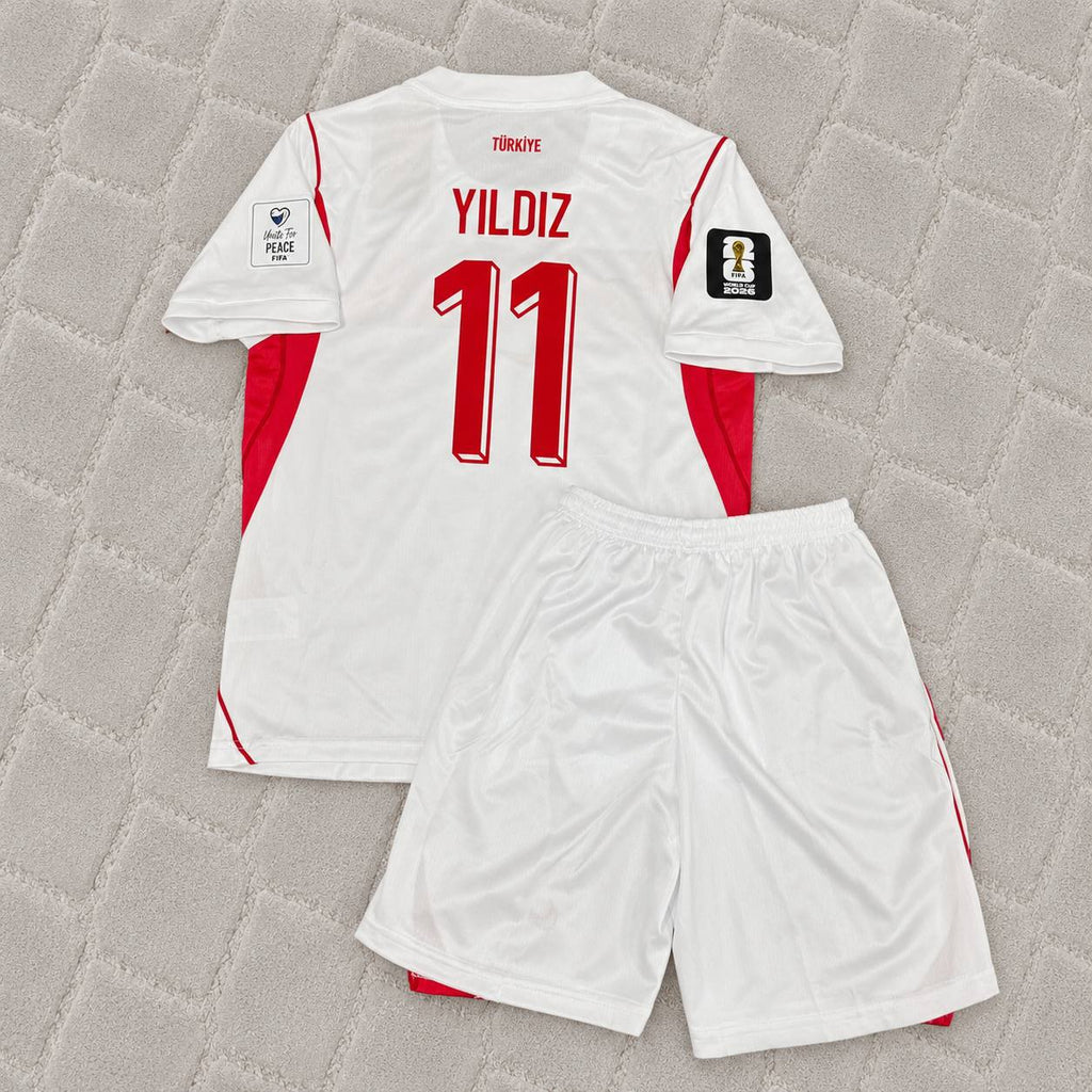 Kenan Yıldız #11 Turkey Türkiye 2026 World Cup Away White KIDS Football Jersey