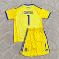 Tibo Courtois Real Madrid New Season Goalkeeper Yellow Kids Football Shirt Jersey Kit Trikot Maillot Magliaa