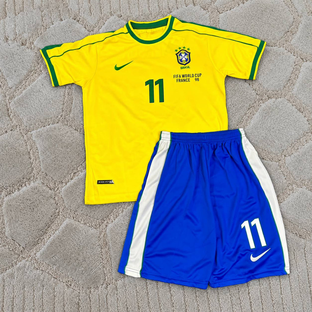 Emerson #11 Brazil World Cup 1998 Kids Retro Football Shirt Jersey Kit Trikot Maillot