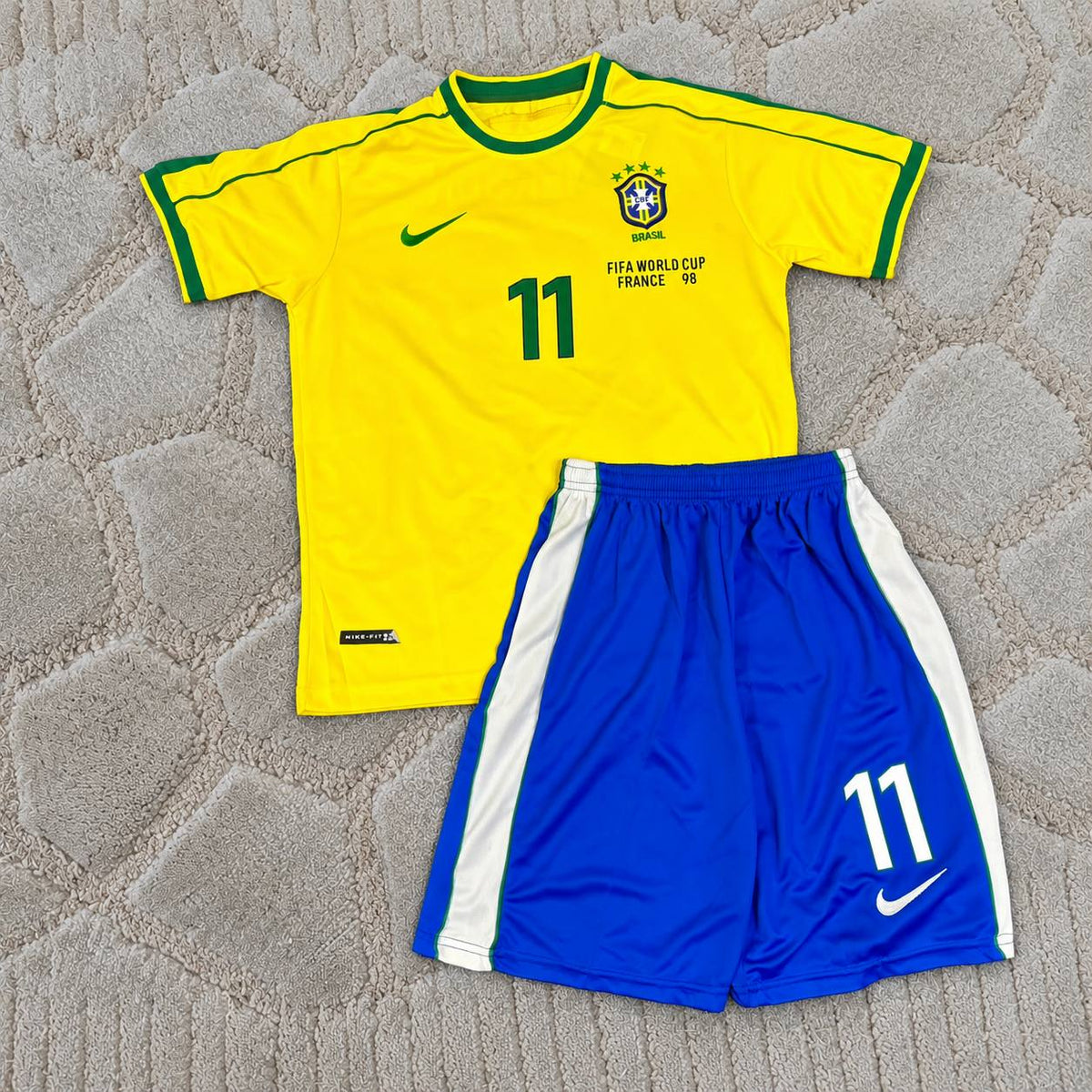 Emerson #11 Brazil World Cup 1998 Kids Retro Football Shirt Jersey Kit Trikot Maillot
