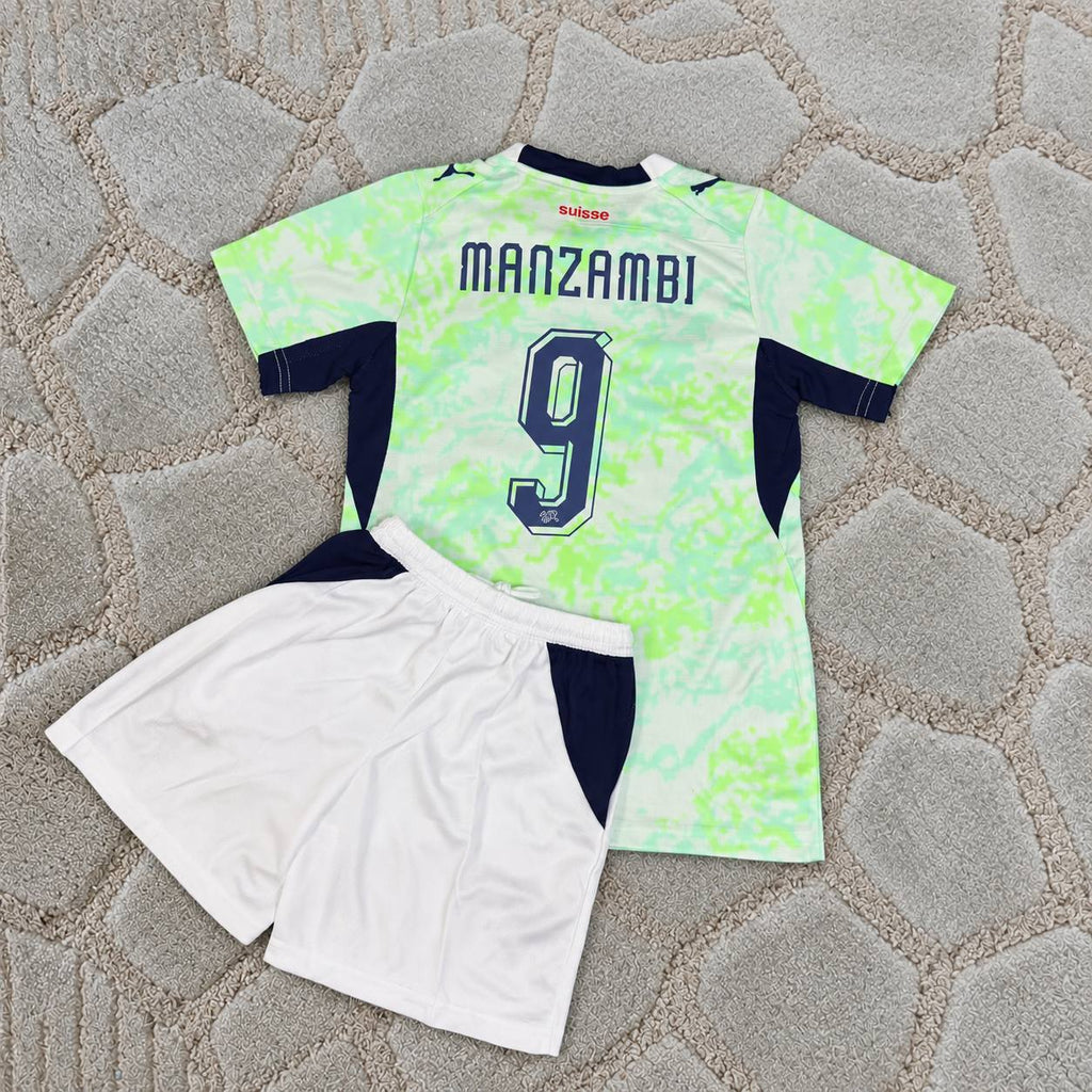 Johan Manzambi #9 Switzerland 2026 World Cup Away Kids Football  Shirt Jersey Kit Trikot Maillot Magliaa