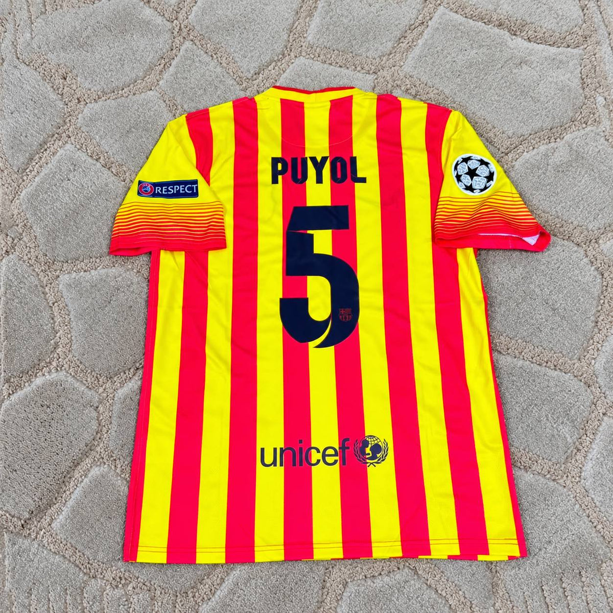 Carles Puyol 5 - Barcelona 2013/2014 Yellow Red Retro Football Shirt Jersey Kit Trikot Maillot Magliaa