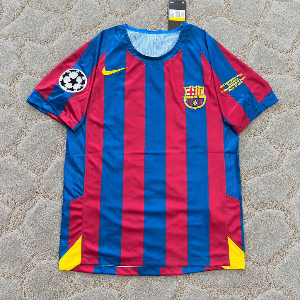 Carles Puyol Barcelona 2006 Paris Final  Retro Short Sleeve Football Shirt Jersey Kit Trikot Maillot Magliaa