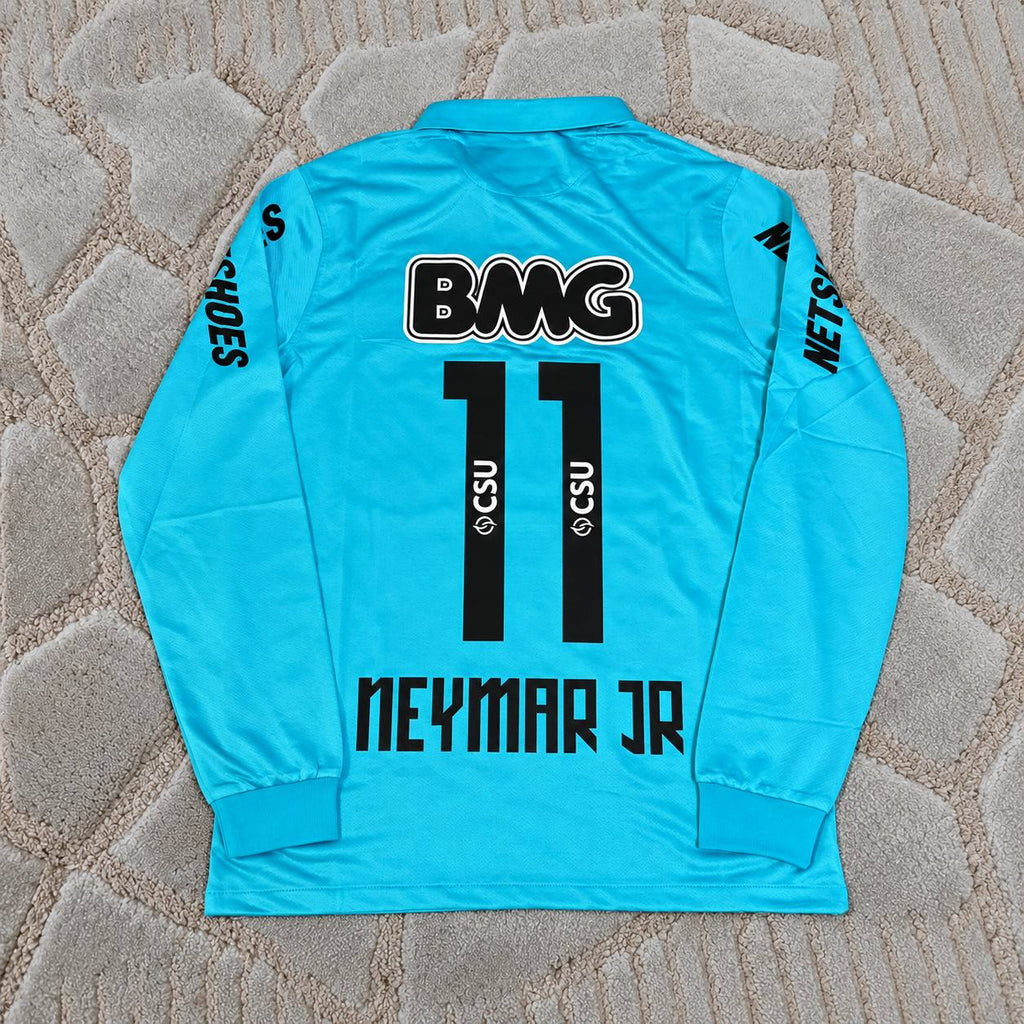 Neymar JR Santos FC 2011 2012 Retro Blue Green Long Sleeve Turquoise Jersey Trikot