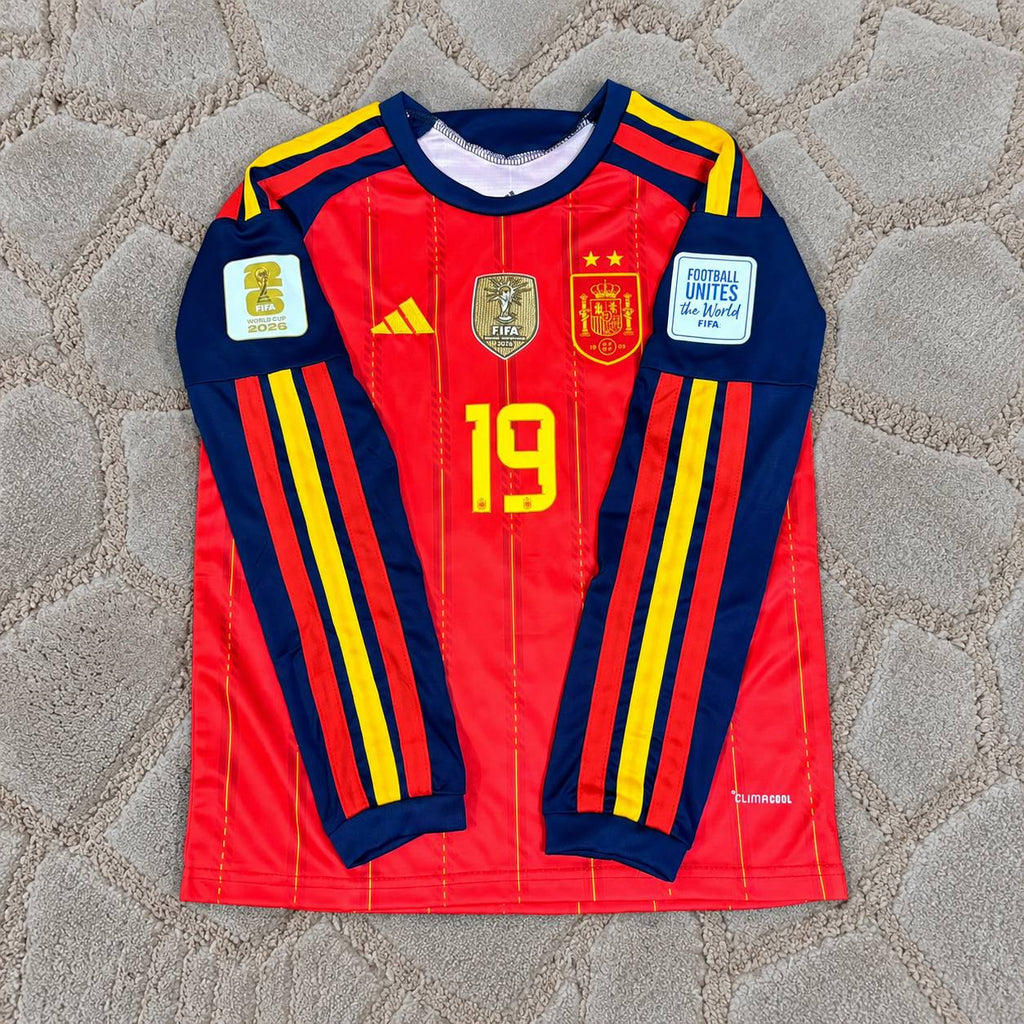Lamine Yamal Spain World Cup 2026 Home Long Sleeve Football Jersey Kit Soccer Trikot Maillot Maglia