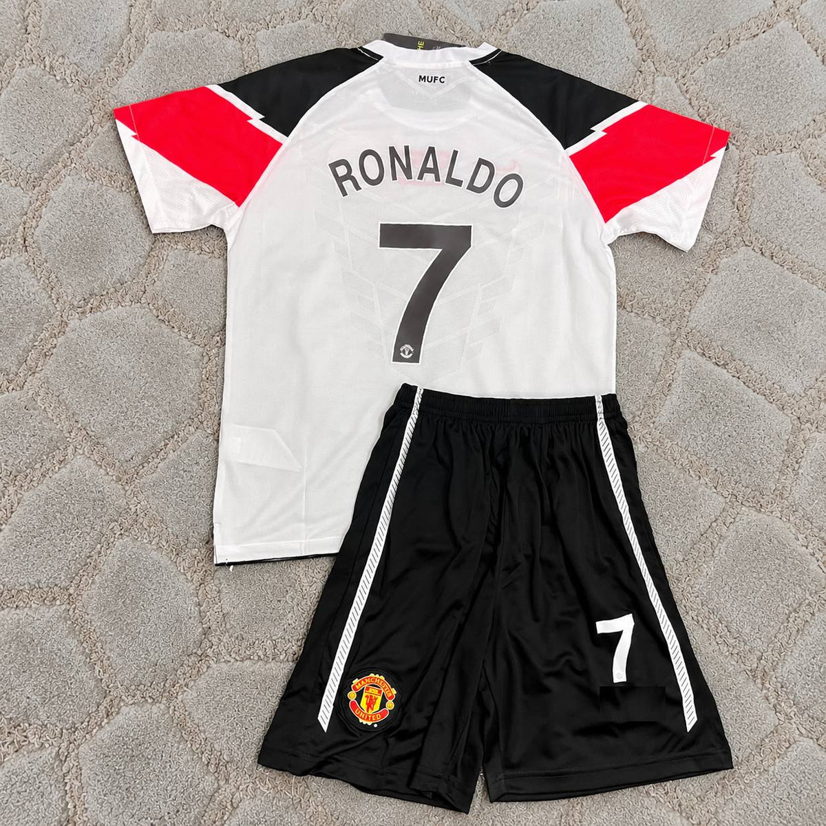Cristiano Ronaldo #7 Manchester United Champions League Final Kids Retro Football Jersey Kit Soccer Shirt Trikot Maillot Maglia