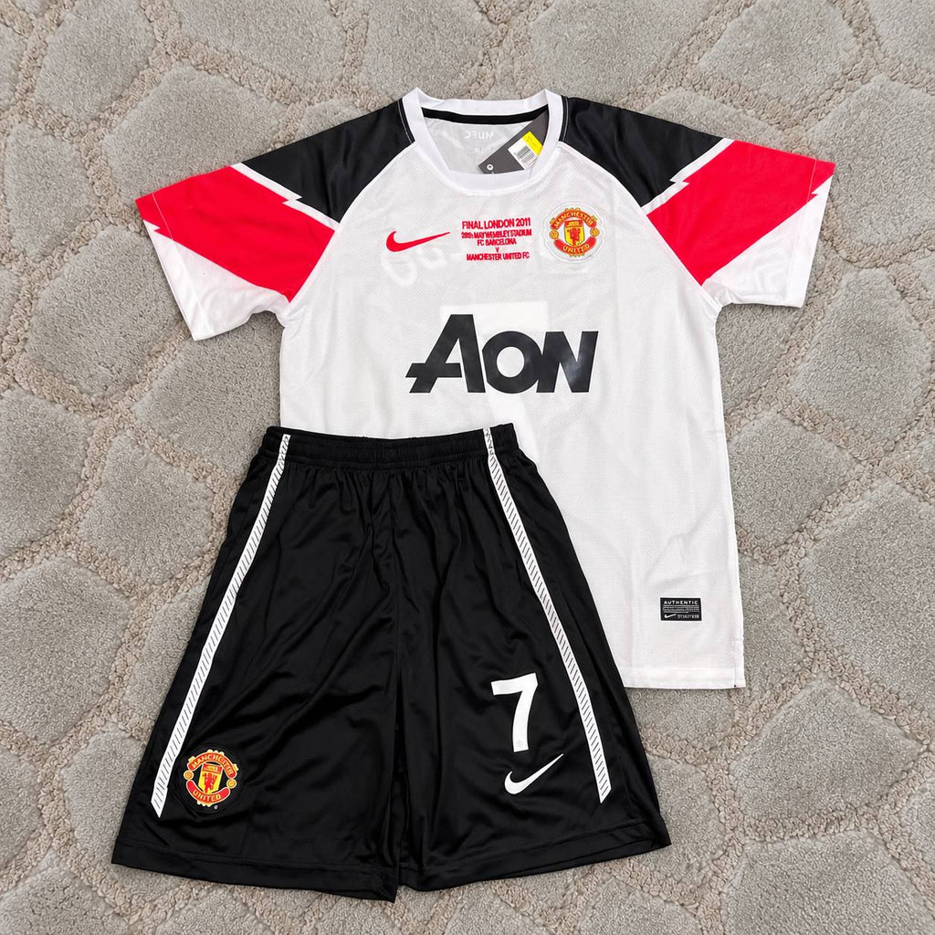Cristiano Ronaldo #7 Manchester United Champions League Final Kids Retro Football Jersey Kit Soccer Shirt Trikot Maillot Maglia